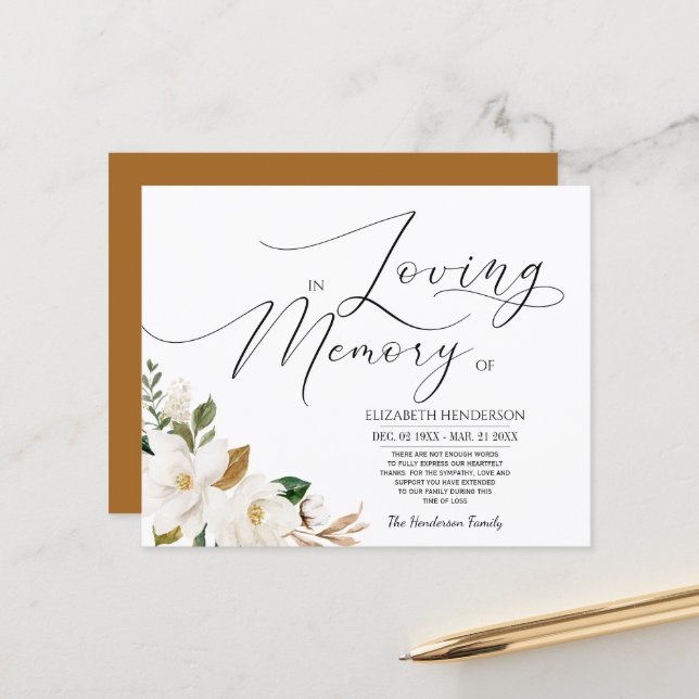 Papier Budget Fleurs Sympathie Mémoire / Merci. (Devant/Arrière en situation)