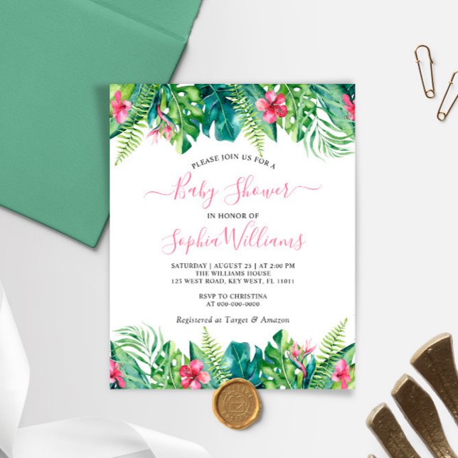 Papier Budget Fleurs tropicales Invitation Baby shower (Créateur téléchargé)