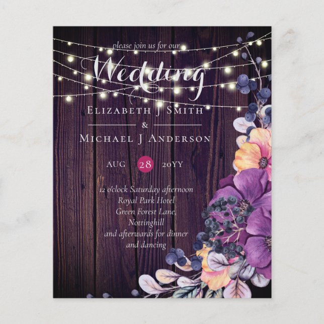 Papier BUDGET Fleurs violettes rustiques Orange Mariage I (Devant)
