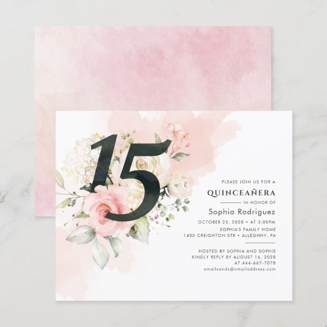 Papier Budget floral 15e anniversaire Quinceanera Party (Devant / Derrière)