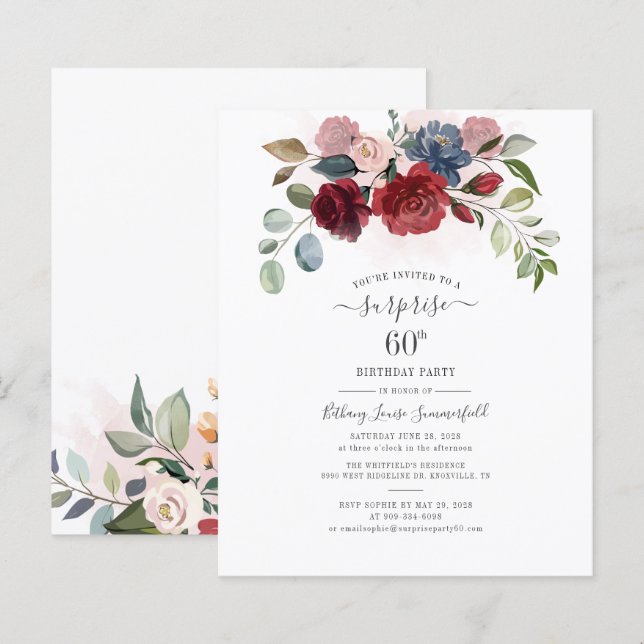 Papier Budget Floral 60e anniversaire Eucalyptus Invitati (Devant / Derrière)