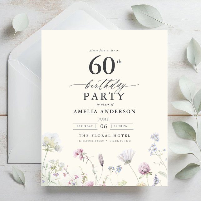Papier Budget Floral 60e anniversaire Invitation (Créateur téléchargé)
