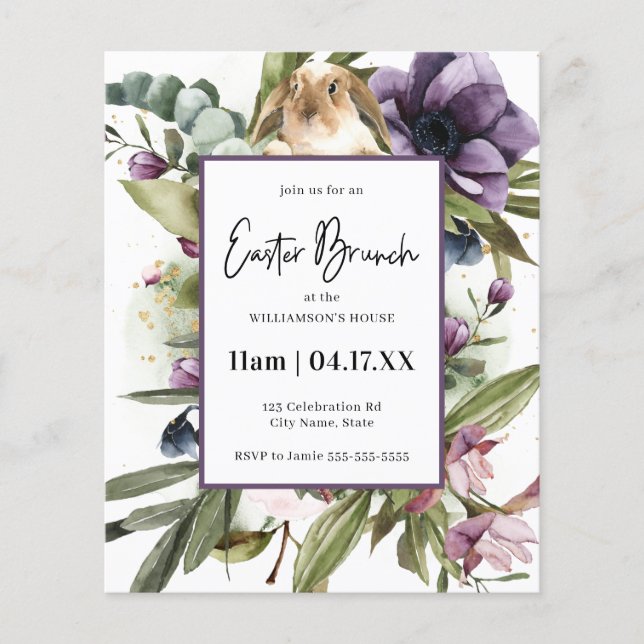 Papier Budget Floral Aquarelle Rabbit Invitation de Pâque (Devant)