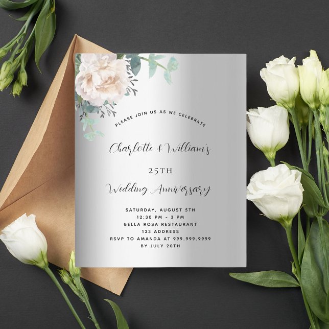 Papier Budget floral argent 25e anniversaire mariage (Créateur téléchargé)