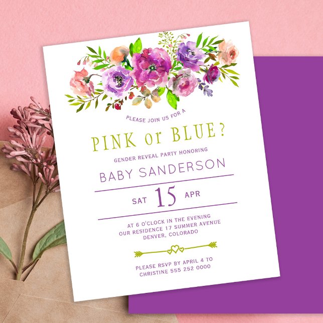 Papier Budget floral bébé genre révéler l'invitation de l (Créateur téléchargé)