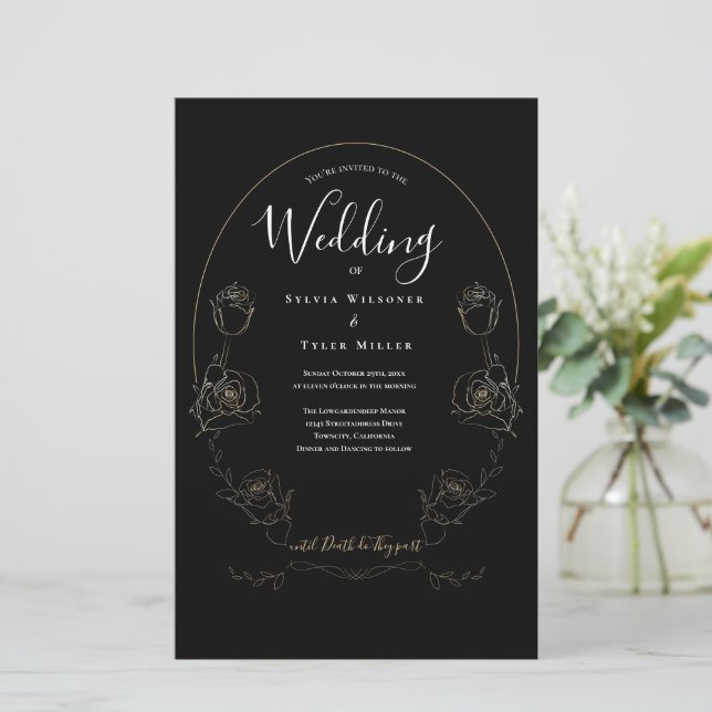 Papier Budget Floral Black Gothique Faire-part de mariage (Debout devant)