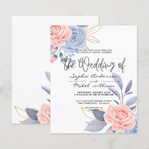 Papier Budget Floral bleu et rose faire-part de mariage d