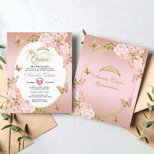 Papier BUDGET Floral Blush Or Papillon rose Mis Quince