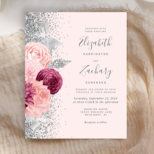 Papier Budget Floral Blush Pink Silver Parties scintillan