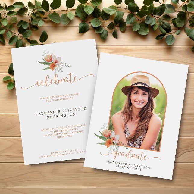 Papier Budget Floral Boho Arch Invitation (Budget Floral Boho Arch Graduation Invitation)