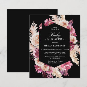 Papier Budget Floral Boho Baby shower Black Invitation