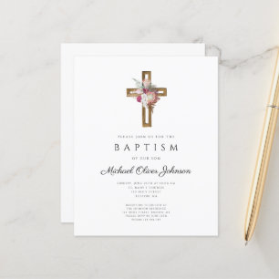 Papier Budget Floral Boho Cross Baptism Invitation