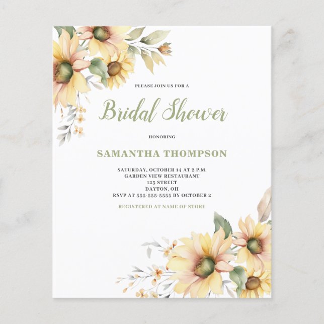 Papier Budget Floral Botanique Invitation à la douche nup (Devant)