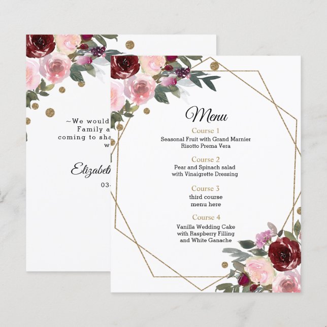 Papier Budget Floral Bourgogne or Mariage géométrique Men (Devant / Derrière)