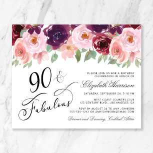 Papier Budget Floral Bourgogne rose 90e fête d'anniversai