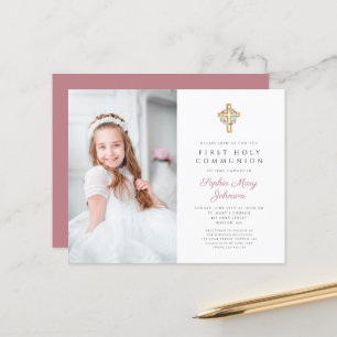 Papier Budget Floral Croix photo fille première communion