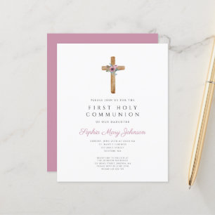 Papier Budget Floral Croix rose première communion fille
