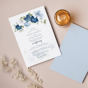 Papier Budget Floral Dusty Blue Botanical Wedding Invitat