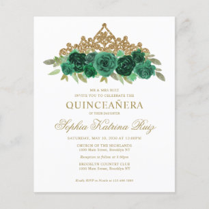 Papier Budget Floral Emerald Green Tiara Quinceañera