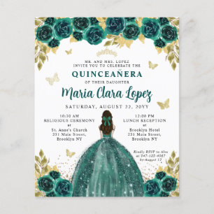 Papier Budget Floral Émeraude Or Princesse Quinceanera