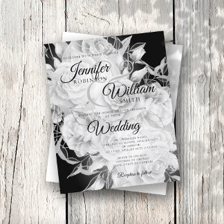 Papier Budget Floral Faire-part de mariage noir & blanc