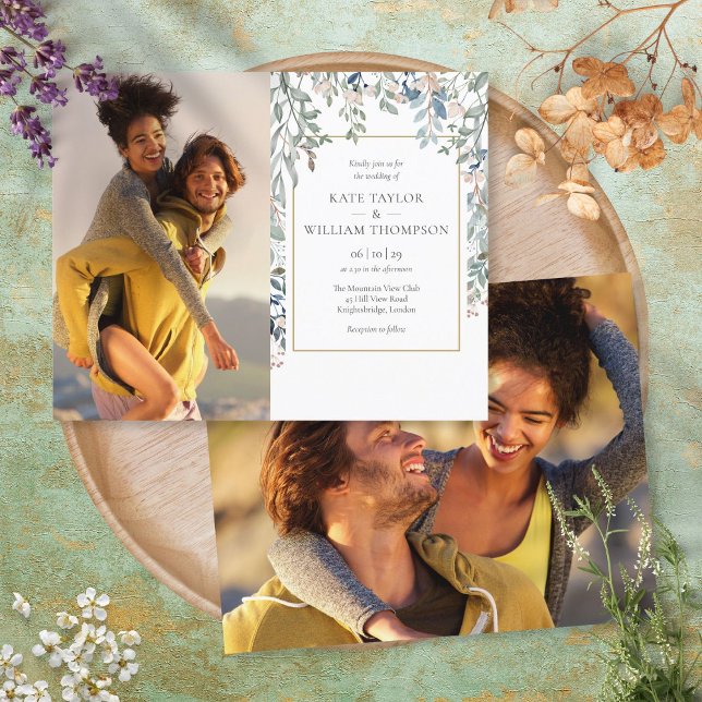 Papier Budget Floral Foliage Photos Faire-part de mariage (Créateur téléchargé)