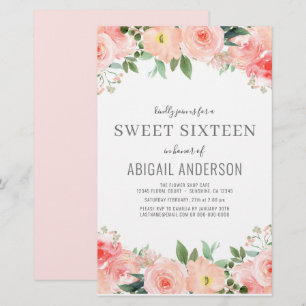 Papier Budget Floral Girly Sweet 16 Anniversaire Invitati