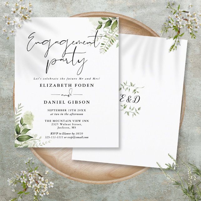 Papier Budget Floral Green Engagement Party Invitation (Budget Floral Greenery Engagement Party Invitation)