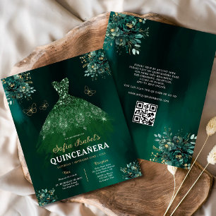Papier Budget Floral Green Gown robe QR Code Quinceanera