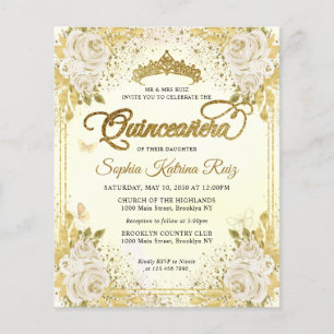 Papier Budget Floral Lumière Purple Or Tiara Quinceañera