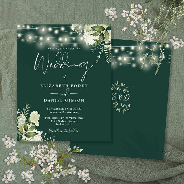 Papier Budget Floral Lumières Emerald Faire-part de maria (Budget Floral Lights Emerald Wedding Invitation)