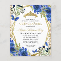 Budget Floral Marine Blue or Quinceañera Invitatio