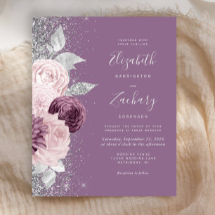 Papier Budget Floral Mauve Pink Silver Mariage Parties sc