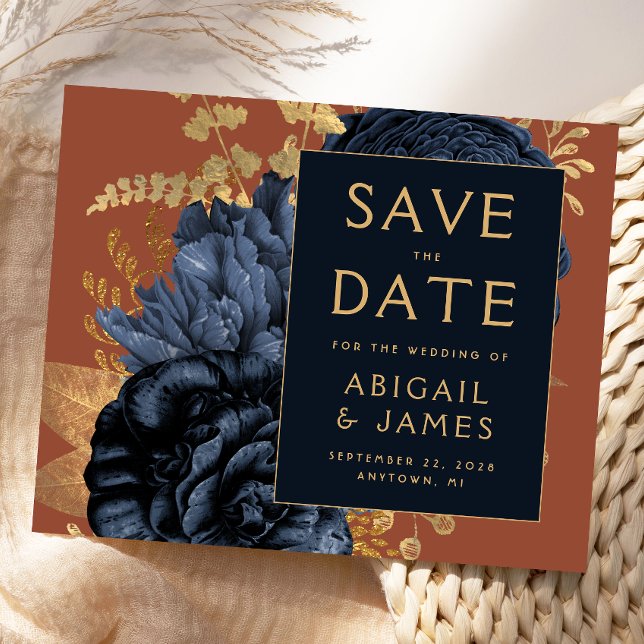 Papier Budget Floral Navy Blue Rust Wedding Enregistrer l (Créateur téléchargé)