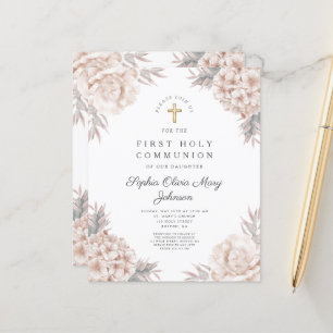Papier Budget Floral Peonies Gold Cross Première communio