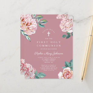 Papier Budget Floral Peonies rose Fille Première Communio