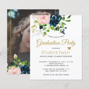 Papier Budget floral photo fête de graduation Invitation