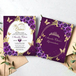 Papier BUDGET Floral Purple Or Tiara Mis Quinceanera