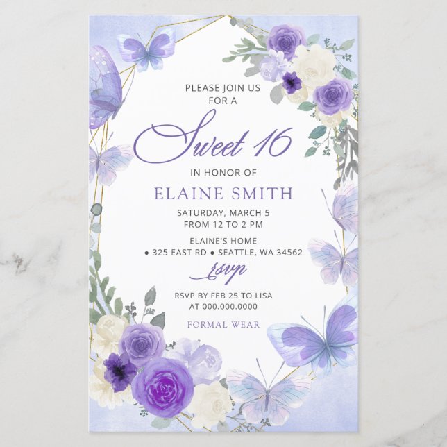 Papier Budget Floral Purple Papillons Lilac doux 16 (Devant)