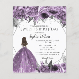 Papier Budget Floral Purple Princess Sweet 16 Invitation