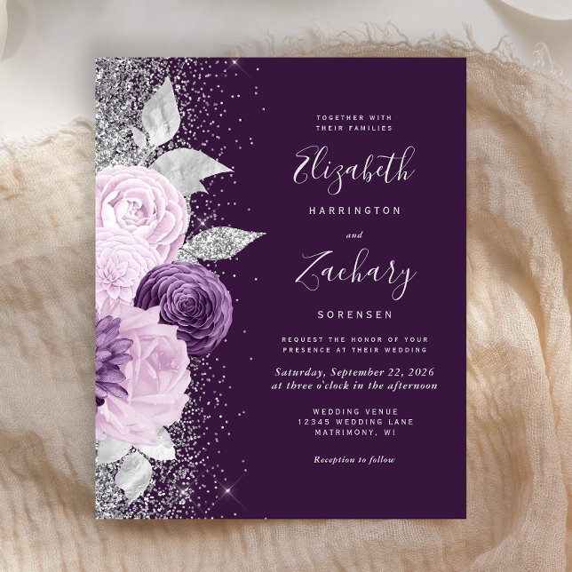 Papier Budget Floral Purple Silver Parties scintillant Ma (Créateur téléchargé)
