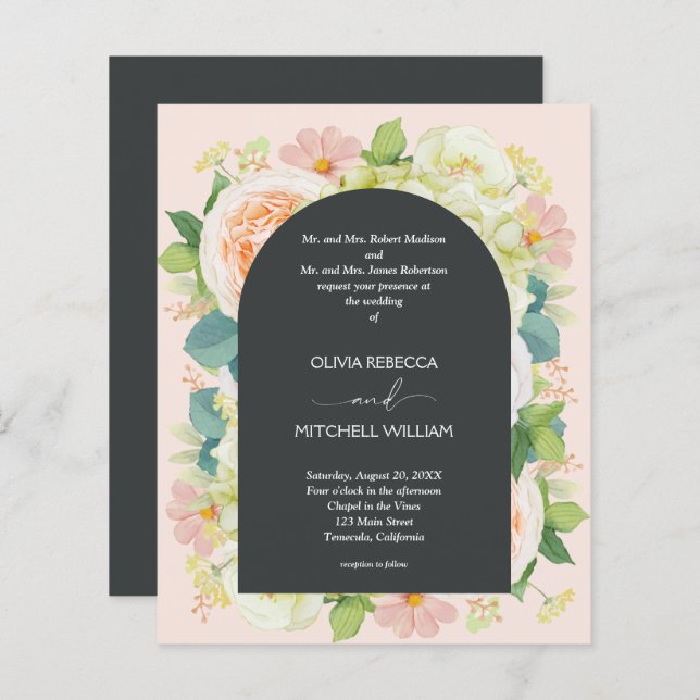 Papier Budget Floral QR Code de mariage Invitations (Devant / Derrière)
