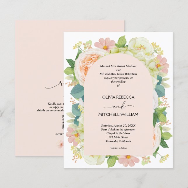 Papier Budget Floral QR Code de mariage Invitations (Devant / Derrière)