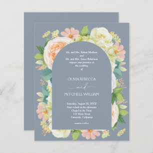 Papier Budget Floral QR Code Dusty Blue Wedding Invite