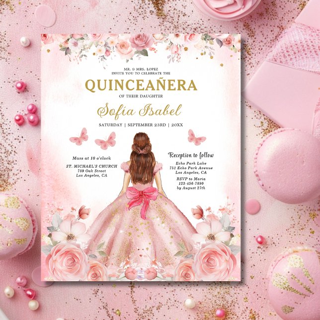 Papier Budget Floral rose Bilingue Espagnol Quinceanera (Créateur téléchargé)
