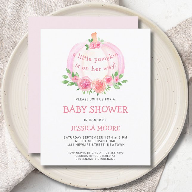 Papier Budget Floral rose Citrouille Invitation Baby show (Créateur téléchargé)