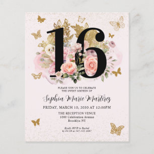 Papier Budget Floral Rose or papillon doux 16 Partie