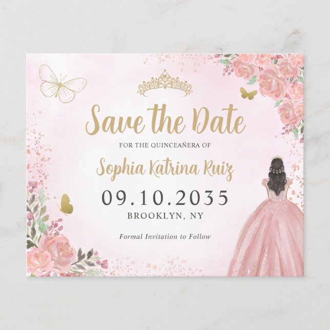 Papier Budget Floral Rose or Quinceanera Enregistrer la d (Devant)