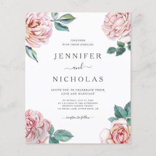 Papier Budget Floral Rose Pink Peonies Faire-part de mari