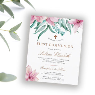 Papier Budget floral rose sainte première communion invit